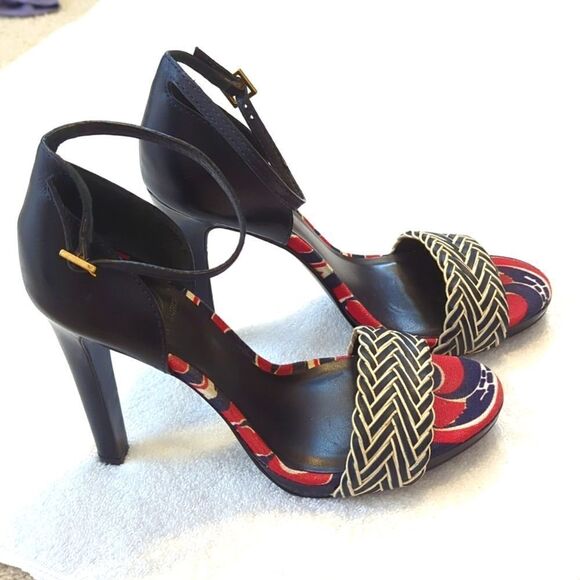 Tory Burch Shoes Size 9 Heels Navy, White and Red - Picture 3 of 9